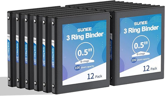 SUNEE 3 Ring Binders 1/2 Inch 12 Pack by SUNEE