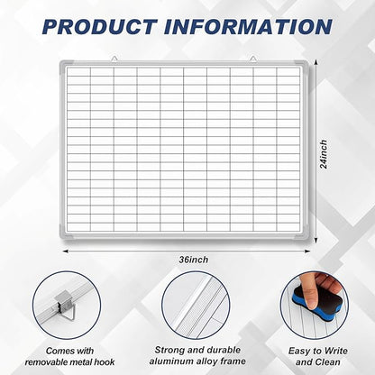 Lined Whiteboard Blank Grid Aluminum Frame Dry Erase Board Reusable Wall - Image 2