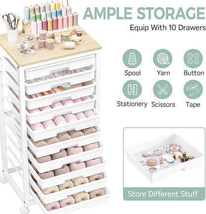 SYKIARIOL Rolling Cart with Drawers, 10 Drawer Rolling Cart, Rolling storage - Image 3
