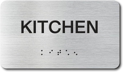 KITCHEN Signs with Raised Text & Grade 2 Braille, Brushed Aluminum/Silver by EliteSign