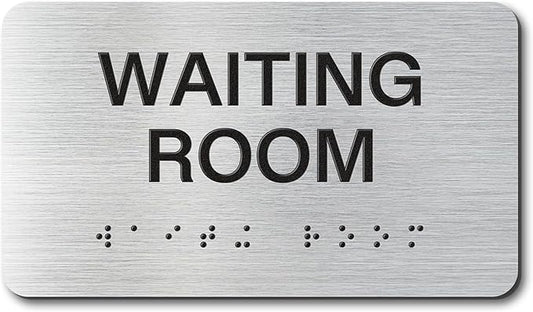 WAITING ROOM Signs with Raised Text & Grade 2 Braille, Brushed Aluminum/Silver by EliteSign