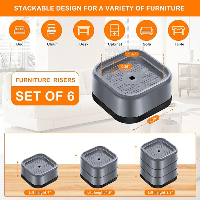 shouwuhho 6 Pack Furniture Risers Adjustable Bed Risers Heavy Duty Lifts Height - Image 2
