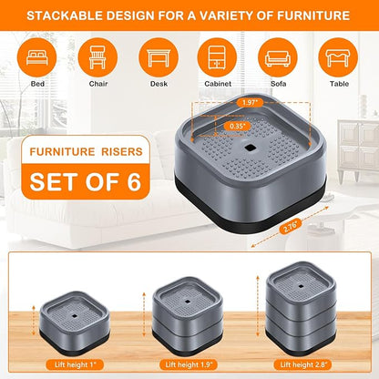 shouwuhho 6 Pack Furniture Risers Adjustable Bed Risers Heavy Duty Lifts Height - Image 2
