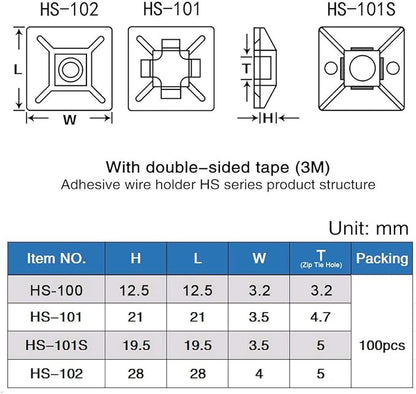 XHF 200 PCS 1/2" White Self Adhesive Cable Zip Tie Mounts Wire Cable Clips - Image 2