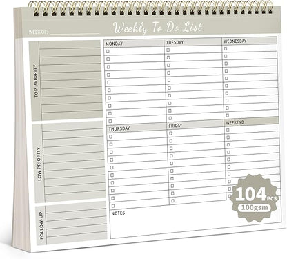 104 Pgs Weekly To Do List Notepad, 52 Duplex-Printed Undated Sheets 100 by ALKALO