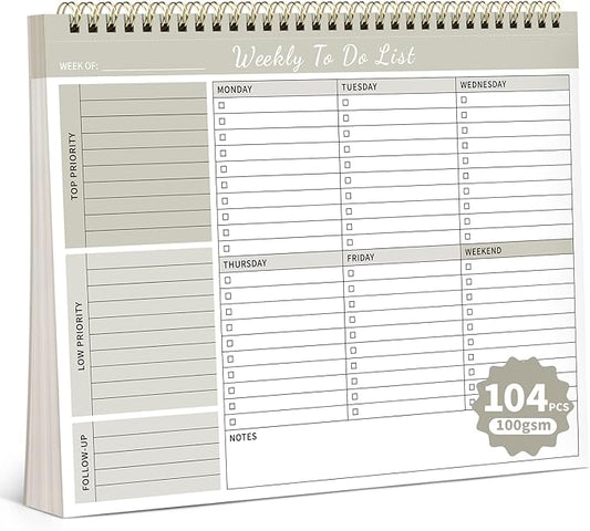 104 Pgs Weekly To Do List Notepad, 52 Duplex-Printed Undated Sheets 100 by ALKALO