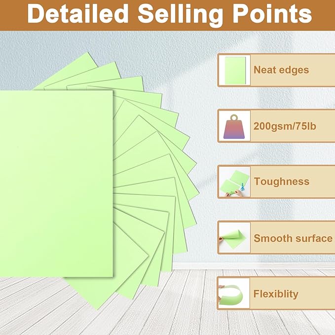 Silunkia 40 Sheets Light Green Cardstock 8.5 x 11 Craft Paper, 75lb Premium - Image 3