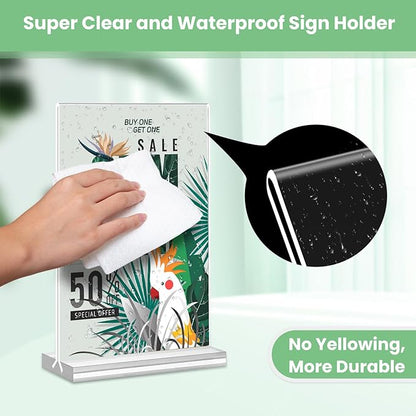 Acrylic Sign Holder 4x6, 21 Pack Clear Table Menu Vertical Double Sided Display - Image 4
