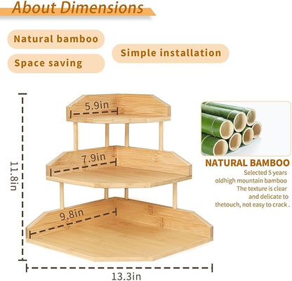 HYNAWIN Bamboo Corner Desk Organizer Shelf, 3-Tier Triangle Storage Rack - Image 2