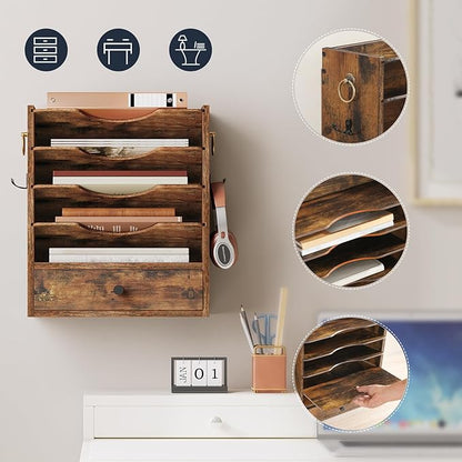 HOOBRO Wall File Organizer, Mail Organizer Wall Mounted, Wooden Literature - Image 5