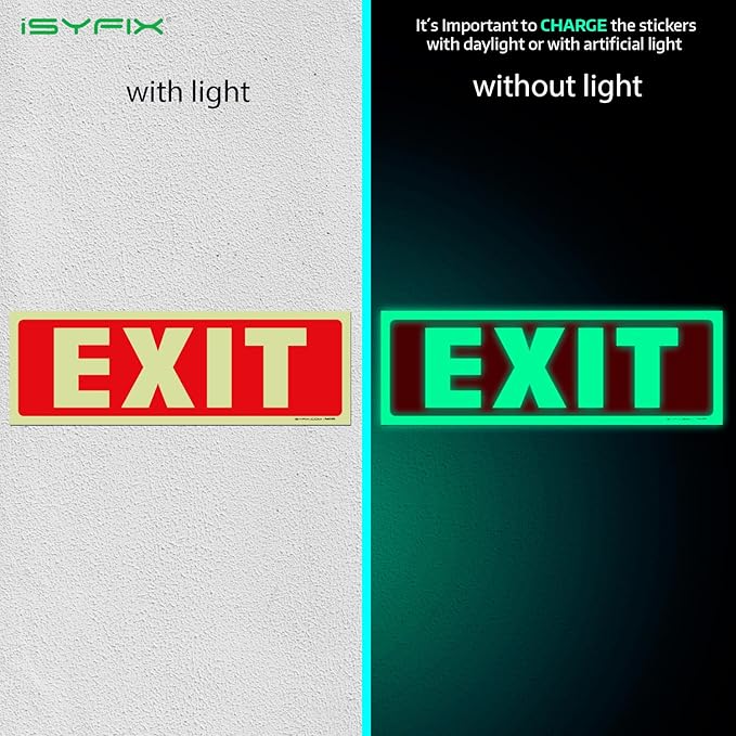 iSYFIX Exit Glow in the Dark Sign Stickers – 6 Pack 12x4 Inch – - Image 2