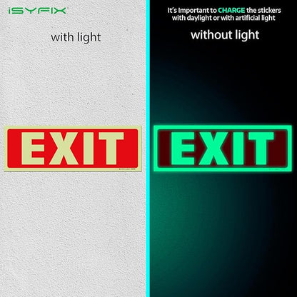 iSYFIX Exit Glow in the Dark Sign Stickers – 6 Pack 12x4 Inch – - Image 2