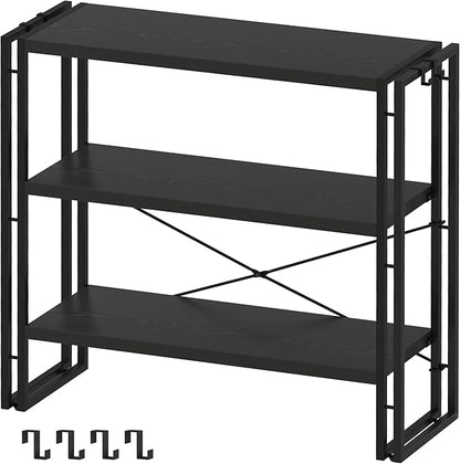 HCHQHS Bookshelf, 3-Tier Industrial Bookcase, Freestanding Horizontal by HCHQHS