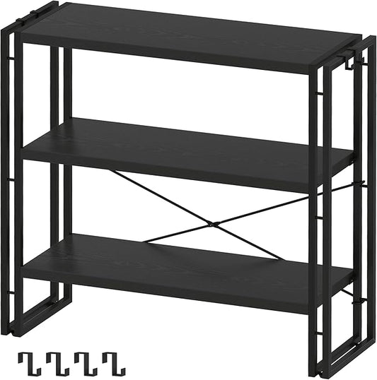HCHQHS Bookshelf, 3-Tier Industrial Bookcase, Freestanding Horizontal by HCHQHS