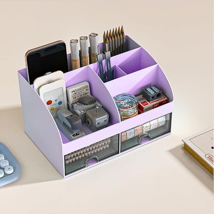 Desk Organizer with 6 Compartments and 2 Drawers, Plastic Makeup Organizer - Image 2