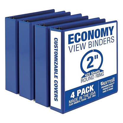 Samsill 2 Inch 3 Ring Binders, Made in USA, Economy Round Ring, 425 Sheet by Samsill