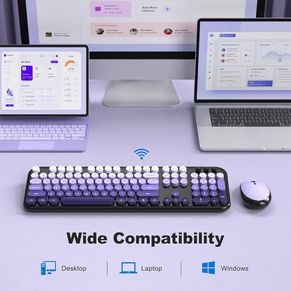 MOFII Wireless Keyboard and Mouse Combo, Full Size 2.4G Retro Round Computer - Image 2