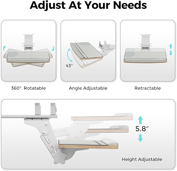 EUREKA ERGONOMIC Keyboard Tray Height Adjustable, Swivel Tilt Computer Keyboard - Image 4