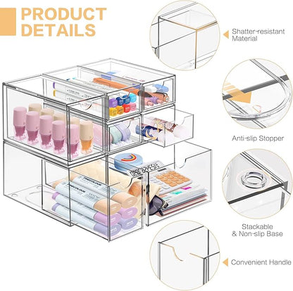 Desk Organizer with 7 Drawers, FODIENS 7 Packs Acrylic Stackable Desktop - Image 5