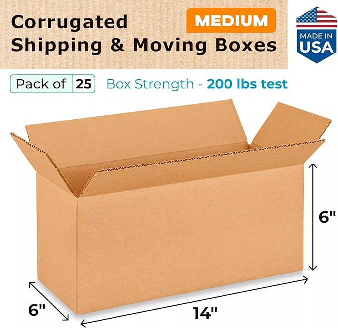 Medium Moving & Shipping Boxes 14"L x 6"W x 6"H - Image 2