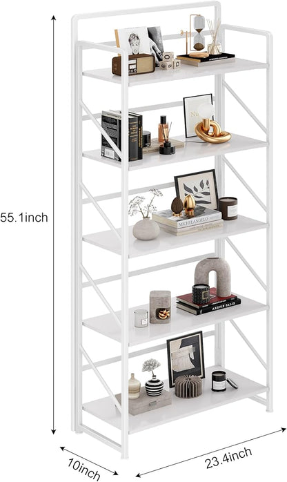 JSB No Assembly Folding Bookshelf, 5 Tier Industrial Metal Book Shelf - Image 3