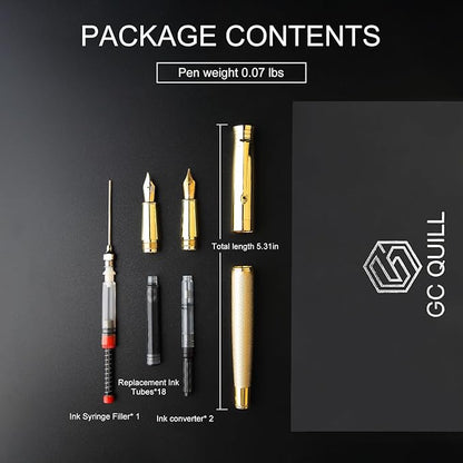 GC QUILL Fancy Fountain Pen Set – Fine and Medium Nibs, 18 Ink Cartridges - Image 5