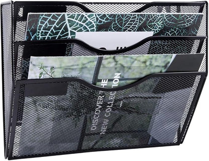 EASEPRES 3 Pocket Mesh Hanging Wall File Organizer, Wall Mounted Mail Paper - Image 4
