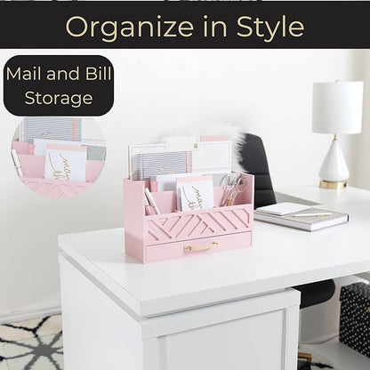 BLU MONACO Pink Wooden Desk Organizer - Image 2