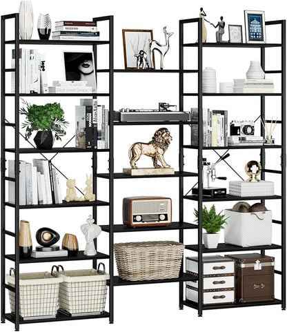 NUMENN Triple Wide 6 Tier Bookshelf, Rustic Industrial Style Bookcases and by NUMENN