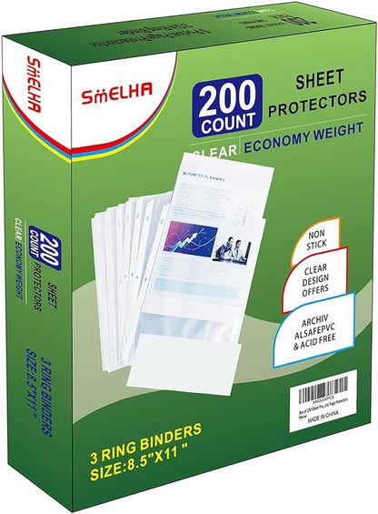 Sheet Protectors 200 Page, Page Protector 8.5" x 11" ，Upgraded Clear Plastic by SMELHA