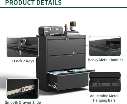 Yukimo 3 Drawer Lateral File Cabinet, File Cabinets - Image 4