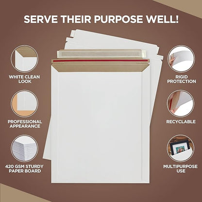 100 Pack 9x11.5 Inches Rigid Mailers – Self Adhesive White Cardboard Envelopes - Image 3