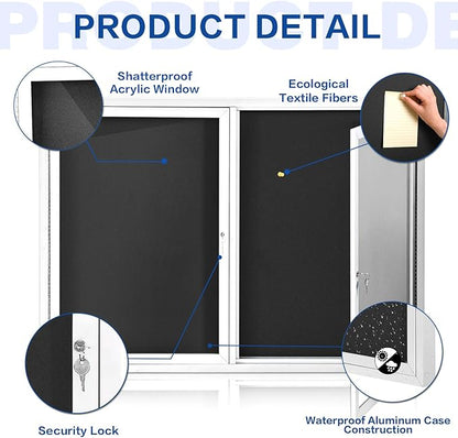 SWANCROWN Weather Resistant Enclosed Bulletin Board Felt Displays Boards Wall - Image 3