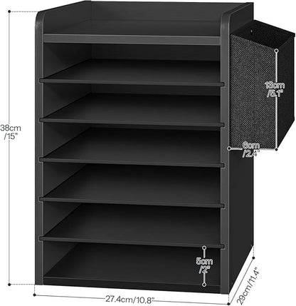 HOOBRO Adjustable Countertop Mail Sorter, 6 Tier Wooden Paper Organizer - Image 2