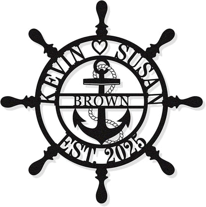 Personalized Wheel Ship Metal Sign, Custom Nautical Wall Decor, Custom Ship by HYTSIGN