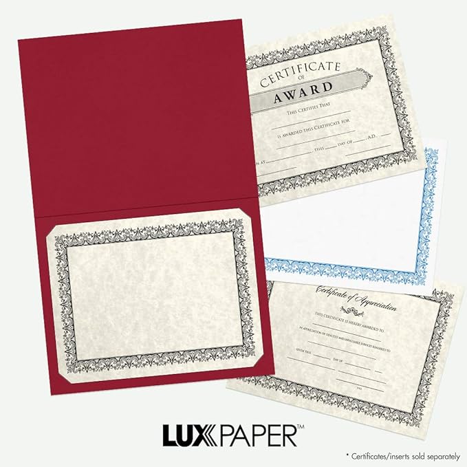 LUXPaper 9.5" x 12" Certificate Holders | Burgundy Linen | 100lb. Cover | 250 - Image 7