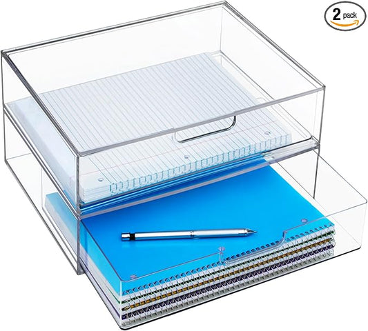 STORi STAX Plastic Stackable Organizer Drawers Clear | 12.5" Wide | Set by STORi