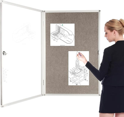 BIBOC Enclosed Felt Bulletin Board 36x24 inch Lockable Cork Noticeboard Display - Image 6