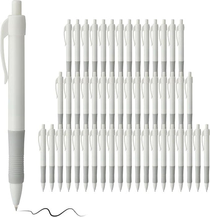 deegtran Pens Bulk, 50 Pack No Bleed White Barrel Black Ink Click Pens by DEEGTRANPENS