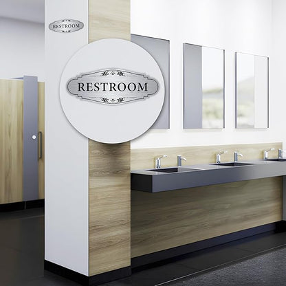 Restroom Sign Sticker for Business & Home, Self-Adhesive Brushed Silver Elegant - Image 6