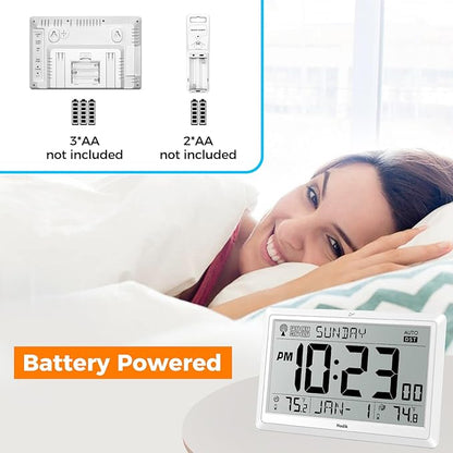 Wall Clock Atomic with Indoor Outdoor Temperature Battery Powered, Easy Reading - Image 3