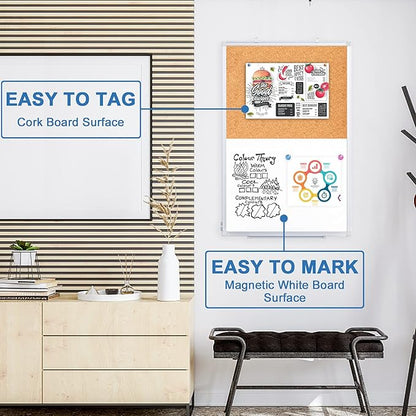 Magnetic White Board and Cork Board Combo, 36 X 24 inches Whiteboard Bulletin - Image 6