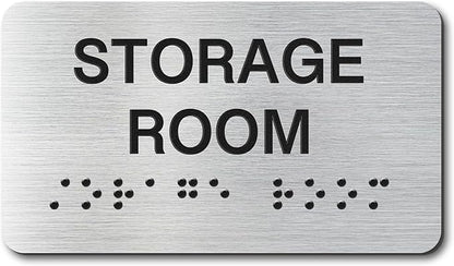 Storage Room Signs with Raised Text & Grade 2 Braille, Brushed Aluminum/Silver by EliteSign