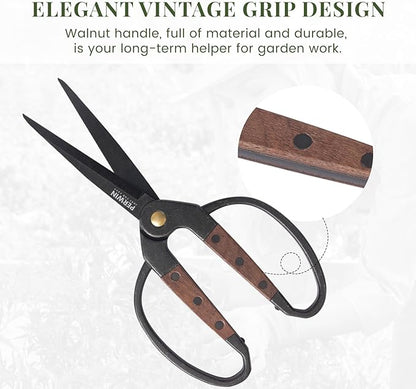 PERWIN Garden Flower Bonsai Scissors, Walnut Wide Handles Pruning Gardening - Image 6