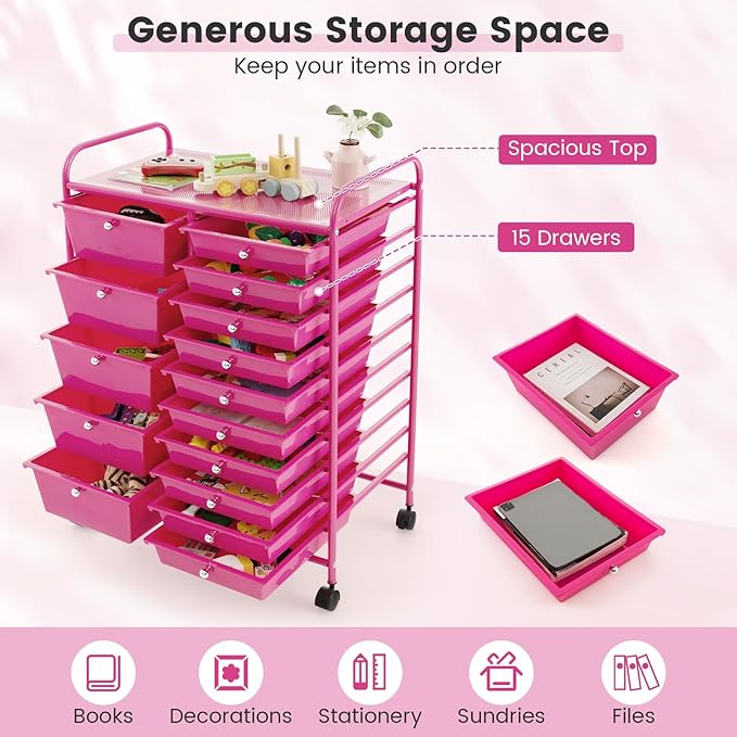 DORTALA 15-Drawer Rolling Storage Cart - Image 6