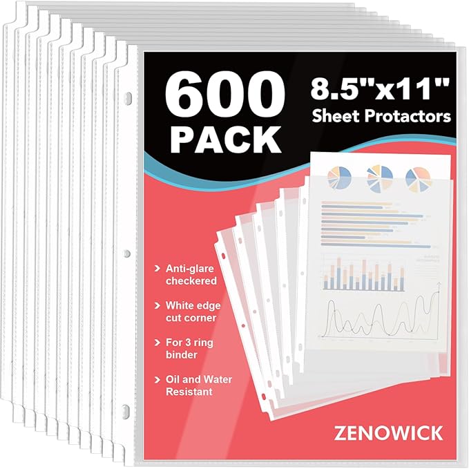 600 Pack Sheet Protectors 8.5 x 11 inch Clear Page Protectors by Zenowick