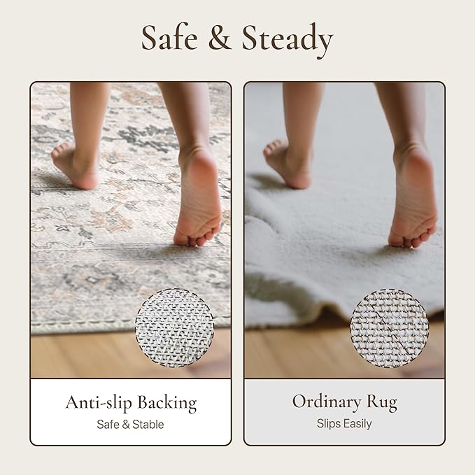 GENIMO 7x9 Area Rugs for Living Room, Non Slip Machine Washable Vintage Rugs - Image 5