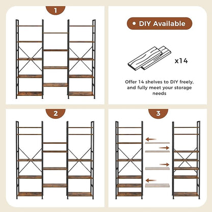 SUPERJARE Triple 5 Tier Bookshelf, Bookcase - Image 5