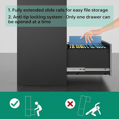 Letaya File Cabinet with Lock-Lateral 3 Drawer Metal Filing - Image 4