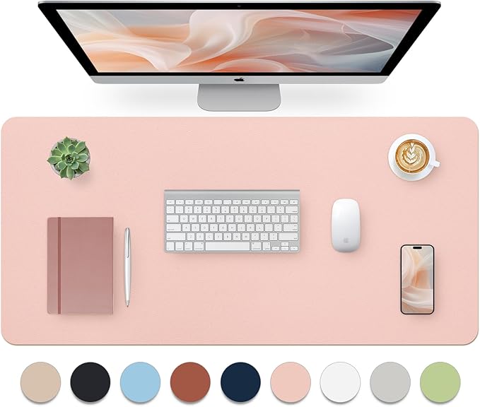 Bloss Pink Desk Mat, Waterproof Non-Slip Leather Desk Pad, Large Mouse pad by Bloss